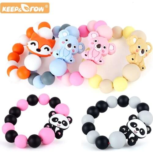 Baby Teething Necklace Cartoon Koala Panda Fox Animal Teether Beads Molar Toys Gift Food Grade Silicone Teething Baby Products