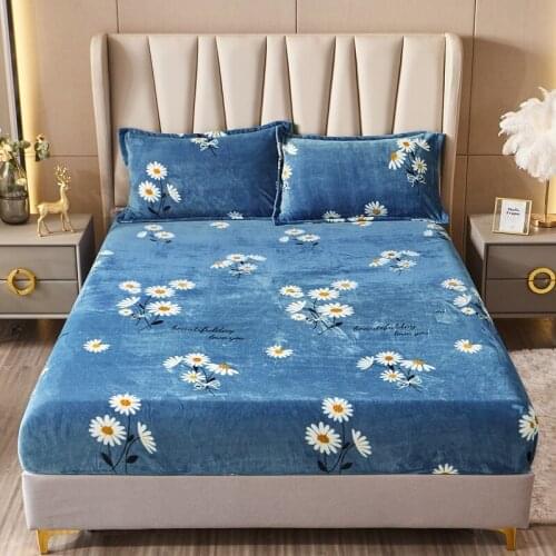 Floral Elastic Velvet Fitted Sheet Dinosaur Printed Thickened All-inclusive Mattress Pad Cover Stretch Adjustable King Bedspread