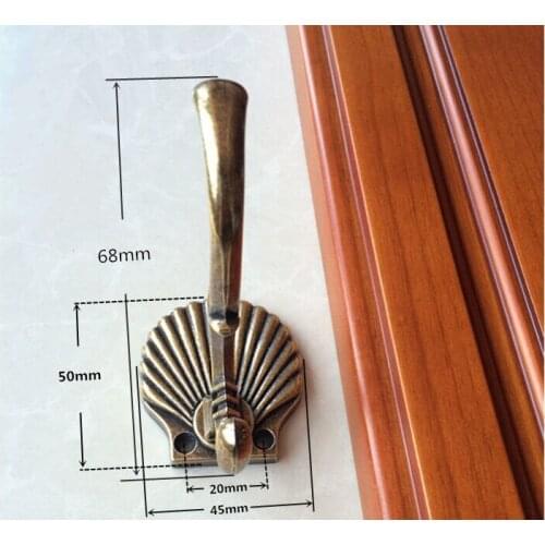 Europen vintage simple home decoration wall hooks antique brass coat bag towel two hook bronze shell hook kitchen bethroomnshook