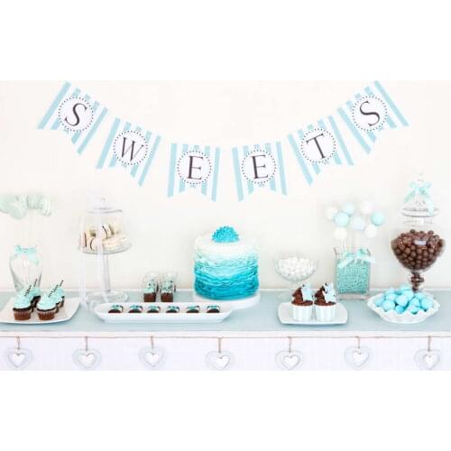 TR Tiffy Blue Birthday Flags Ice Cream Cake Candy Photography Background for 1st Birthday Party Custom 7x5 Photography Backdrops