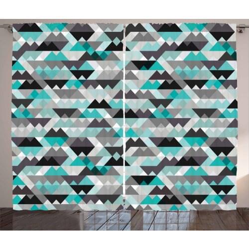 Geometric Turquoise Curtains Mosaic Look Triangles Satin Fabric Drapes for Living Room Bedroom 2 Panel Window Set