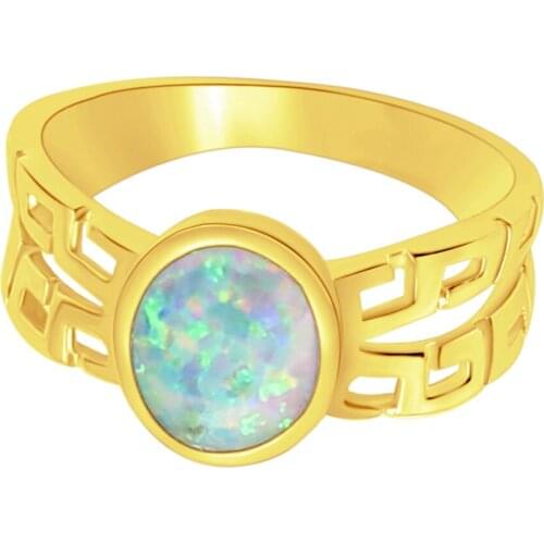 Hermosa White Fire Australian Opal Yellow Golden Ring Size 7/8 RSCZ2579 Wholesale Engagement Jewelry Rings Special Wedding Gift