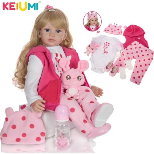 KEIUMI 24 Inch Lovely Reborn Baby Dolls 60 cm Soft Cloth Body Vinyl Gold Curls Baby Doll Reborns Toys For Childrens Day Present