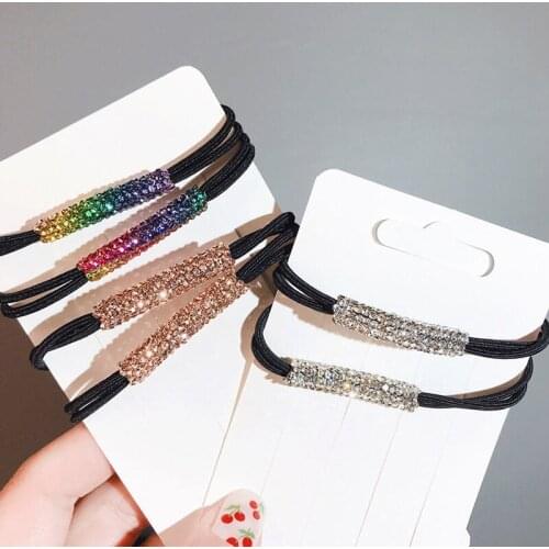 2021 Hot Sale Korean Rhinestone Elegant Scrunchies Women Girls Elastic Hair Rubber Band Accessories Tie Hair Ring Rope Headdress