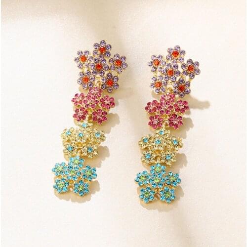 Lost Lady Fashion Spring Large Flower Pendant Dangle Earrings for Women Luxury Elegant Crystal Earrings Wholesale Jewelry Bijoux