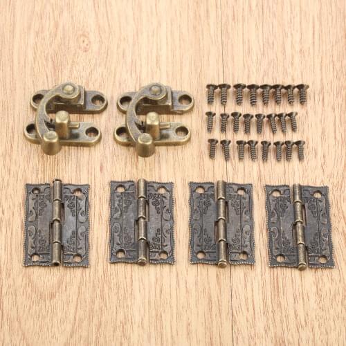 6pcs/set Furniture Decorative Cabinet Hinge with Antique Bronze Jewelry Wooden Box Latch Hasp Clasp Hardware with Screws