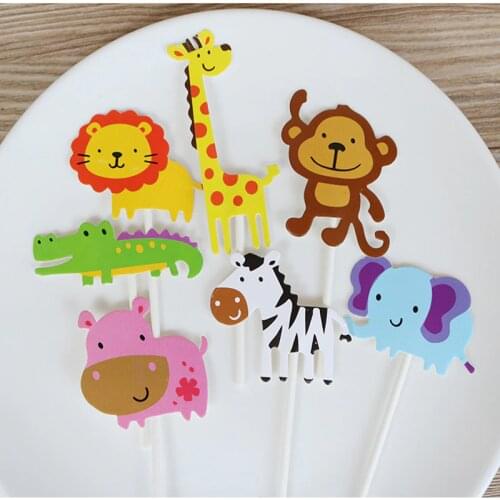 Cute Wild Animal Cake Toppers Jungle Party Supplies Kids 1st Birthday Cake Decorations Zoo Safari Topper Christening Decor