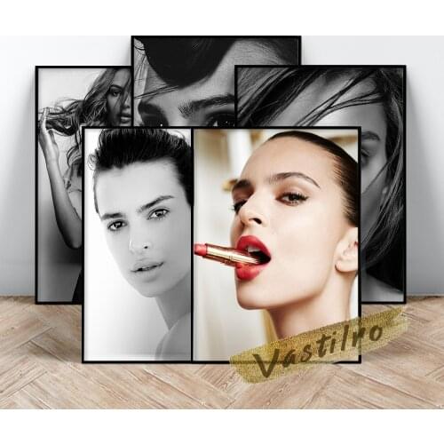 Emily Ratajkowski Model Poster, Black White Beauty Emily Wall Art, Ratajkowski Portrait Canvas Painting, Fans Collect Prints Art