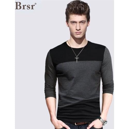 BRSR Spring And Autumn Men T Shirt Vintage Style Patchwork Black Gray O-neck Long Tshirt Clothing Plus Size M-5XL Tee T-shirt