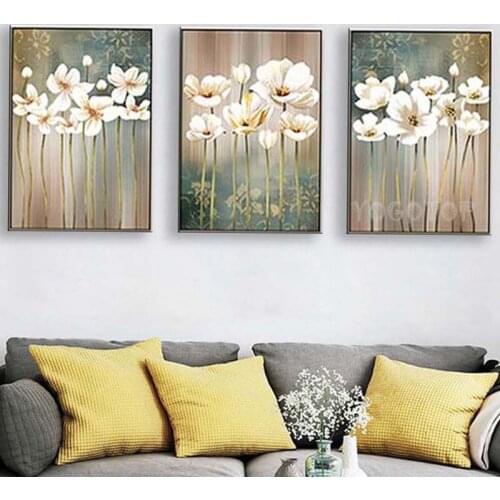 3 piece white orchids flowers Full Square round 5d diy Diamond Painting Embroidery flower diamond Mosaic kit Triptych art,ML1425