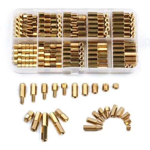300 PCS Brass M3 Copper Pillar Stand Off Kit Hex Column Spacer Threaded Screw Nut Fastener Kit