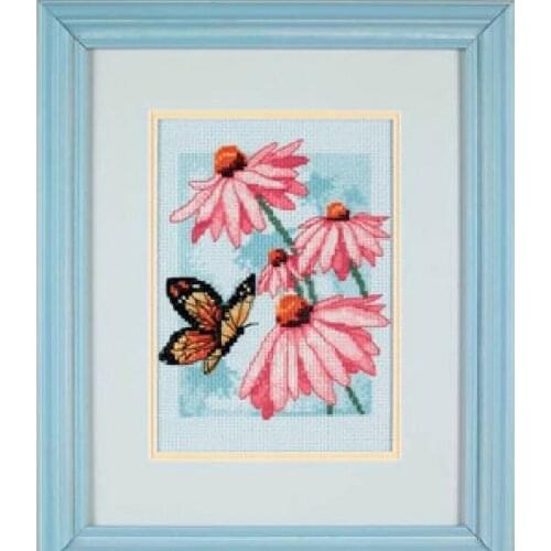 Butterfly on flowers cross stitch package DMC color aida 18ct 14ct 11ct pearl blue cloth kit embroider DIY handmade needlework