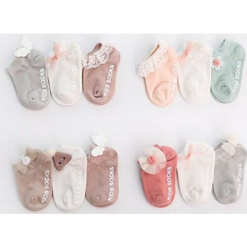 3 Pairs New Children Socks Newborn Baby Girl Socks With Lace Edges Small Cute Decorations Non-slip Mesh Breathable Floor Socks