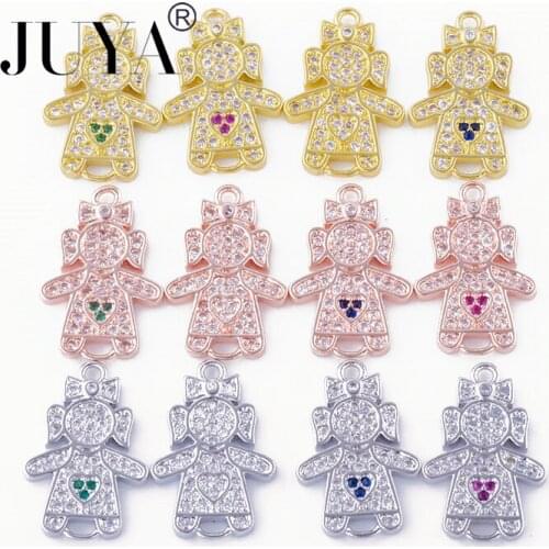 4 Pcs wholesale Copper Zirconia Rhinestone Lovely Kids Charm Baby Girls Pendant Connectors For Jewelry Making DIY Bracelets