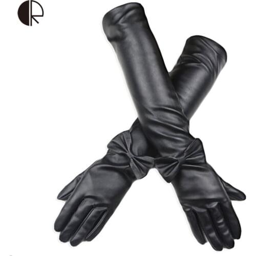 Faux Leather Long Gloves Ultra Long Belt Long Design Fashion Womens Leather Gloves Women 50cm Free Shipping AT383