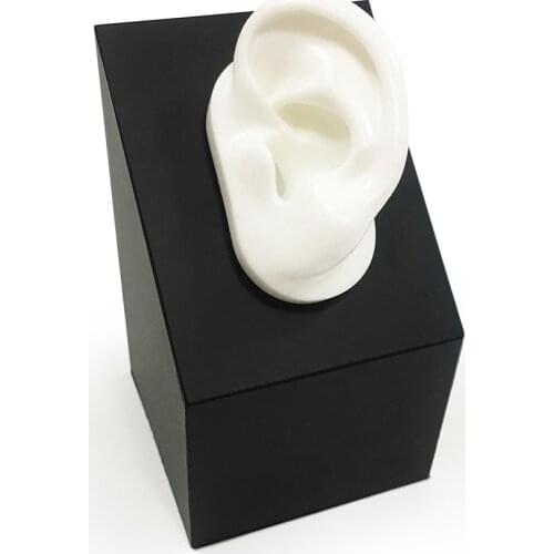 Square Hearing Aid Display with Silicone Ear Model for Hearing Aids IEMs Jewelry Exhibition Demonstration