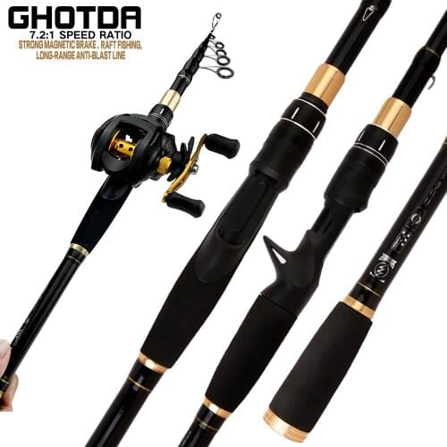 GHOTDA Carbon Fiber Fishing Rod And Reel Combos Portable Casting Spinning Fishing Pole 17+1BB Baitcasting Reel Fishing Set