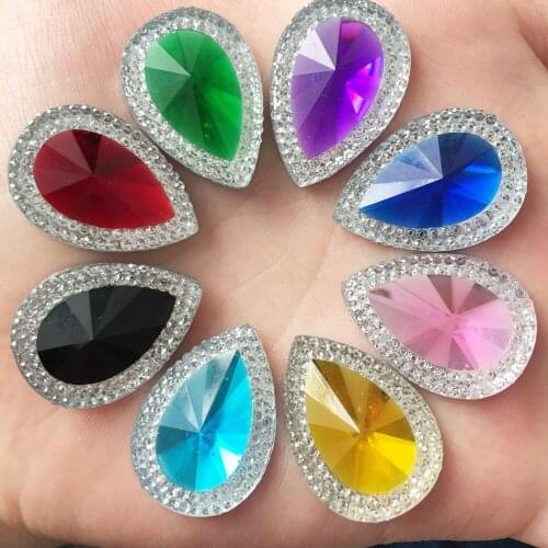 DIY 30PCS Drop Resin 18mm*25mm Flatback Rhinestone Wedding Button Applique Craft R23*3