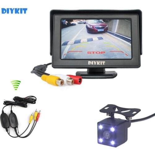 DIYKIT 4.3 Inch Video Car Monitor + HD LED Car Camera Rear View Security System Wireless Parking Reversing System Kit