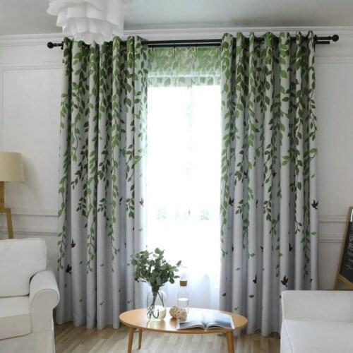 Blackout Curtain For Living Room Leaves Birds Printed Drapes Bedroom Kitchen Balcony Pastoral Fresh Sheer for Window Decoration