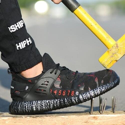 Safety Shoes Mens Fashion Anti-smashing Anti-sting Safety Shoes Camouflage Breathable Anti-smashing Anti-stabbing Work Shoes
