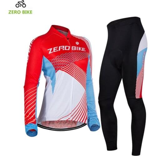 ZEROBIKE Womens Cycling Clothing Breathable Long Sleeve Full Zip Sports Jersey Bicycle Pants 3D Padded ciclismo Red US Size