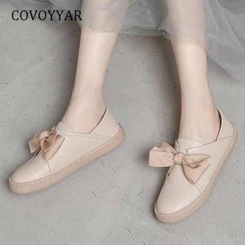 COVOYYAR Sweet Bow Women Flats 2019 New Spring Soft Bottom Lady Flat Shoes Round Toe Slip On Women Shoes Plus Sizes WFS1048