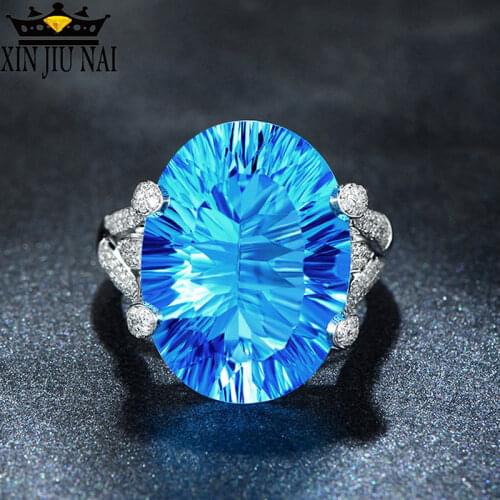 Color Cubic Zirconia Hyperbole Oval Blue Crystal Wedding Ring For Women Gift Big Blue Stone Rings For Women Cubic Zirconia Ring