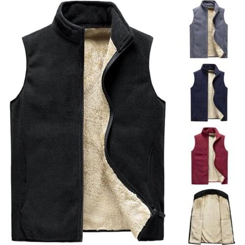 Mens Vest Sleeveless Cardigan Plus Velvet Warm Solid Color Fall Waistcoat Large Size Vests for Work