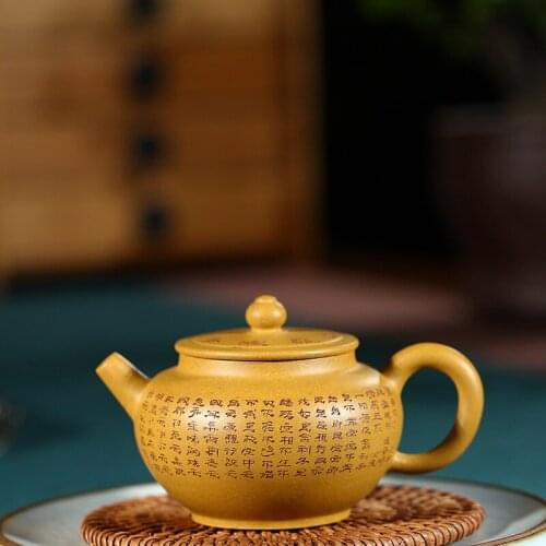 Pot Full Handmade Raw Mine Gold Section Mud Flat Covered Heart Classic Pot Kongfu Small Capacity Teapot and Teaware