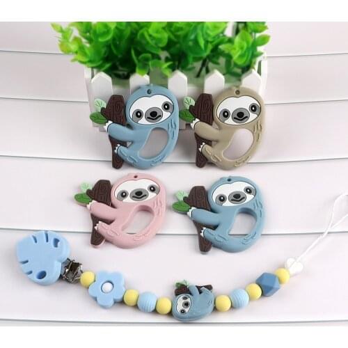 Kovict 1pcs New Sloth Silicone Teether Latex Free Baby Teething Toy Baby Gift Food Grade Silicone Teether Necklace Accessories