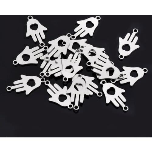 10 pcs Stainless Steel Small Lucky Hand Bracelet Charms Jewelry Findings Bangle Connector Accessory 2 Holes DIY Charm