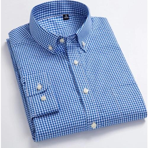 100% Cotton Checkered Shirts For Men Full Sleeve Button Collar Comfortable Plaid mens Causal Overshirt Leisure Fashion Easy Care
