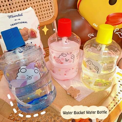 1000ml Kawaii Bear Bucket Water Bottle Cup With Straw Cute Large Capacity Portable Water Bottles Outdoor Sports Plastic Kettle