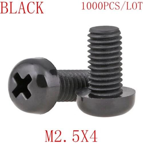 1000PCS wholesale M2.5*4 M2.5x4 black nylon plastic round pan head screw