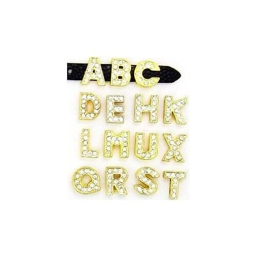 20PCS/lot 10MM DIY Gold Color Rhinestone Slide Letters " A--M Can Choose Each Letter " Fit For Keychains & Wristband
