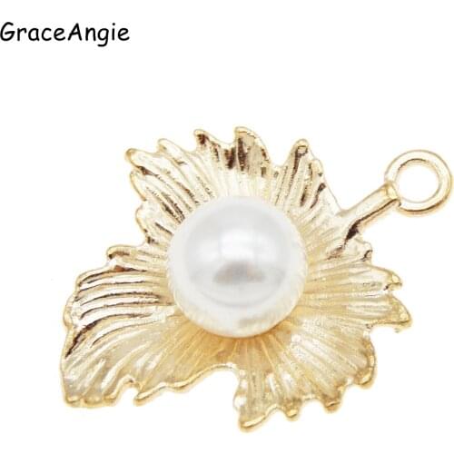 5pcs pearl Charms Necklace DIY Gold color Tree Leaves Pendant Jewelry Findings Handmade Necklace Pendant Earrings Accessories