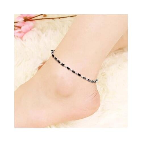 Boho Anklet Foot Black Beads Chain Ankle Summer Bracelet Charm Sandals Barefoot Beach Foot Bridal Jewelry
