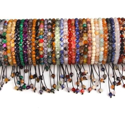 6mm Faceted Stone Beaded Bracelet Natural Gemstones Agates Bracelets Men Women Jewelry Vintage Yoga Reiki Stretch Bangle Unisex