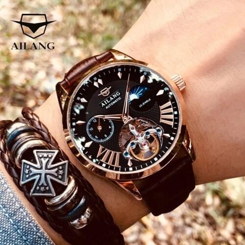 AILANG Fashion Sports Automatic Winding Mechanical Watch Mens Watch Stainless Steel Tourbillon Skeleton Waterproof Watch 8607A
