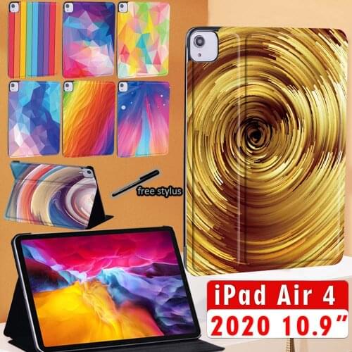 Tablet Stand Cover Case for IPad Air 4 2020 10.9 Inch Watercolor Series Protective Shell +Free Stylus