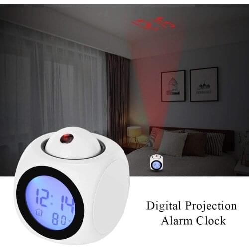 Digital Projection Alarm Clock with LED Desk Clock LCD Display & Voice Broadcast Function, Temperature and Time (12H/24H) Displa