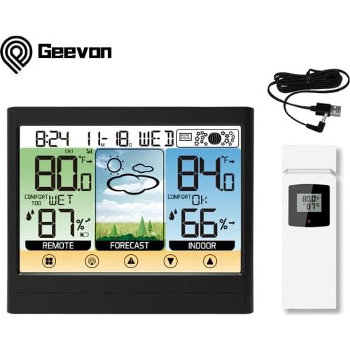 Geevon USB Digital Table Watch With Temperature And Humidity Gauge Weather Station LED Alarm Clocks Snooze Desk Clock
