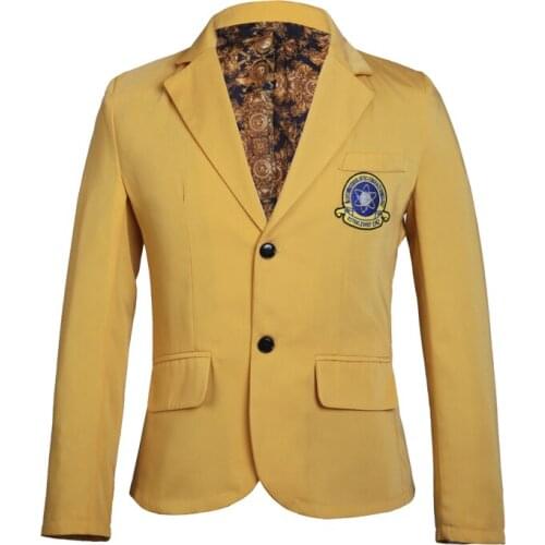 Cosplaydiy Boys Mens High School Uniform Yellow Jacket Inspired Anime Guilty Crown OUMA SHU Outside Top Jacket Costume L320