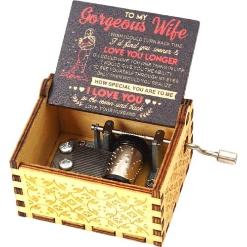 Wood Music Box for Wife,Hand Cranked Laser Engraved Vintage Musical Boxes Case Gifts for Birthday/Valentines Days/Thanksgiving