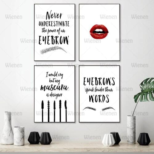 Eyebrow Make Up Canvas Posters And Prints Quotes Prints Fashion Posters Eyelash Brush Painting Red Lips Pictures Girl Room Decor