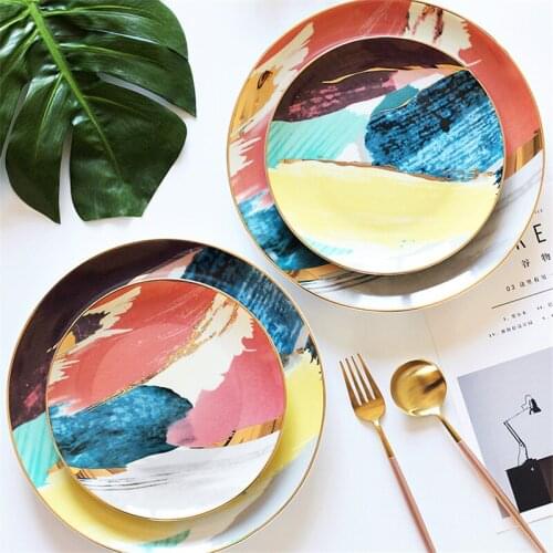 Nordic Painting Colorful Cloud Phnom Penh Ceramic Salad Plate Porcelain Cake Snack Dessert Plate Kitchen Steak Dish Dinnerware