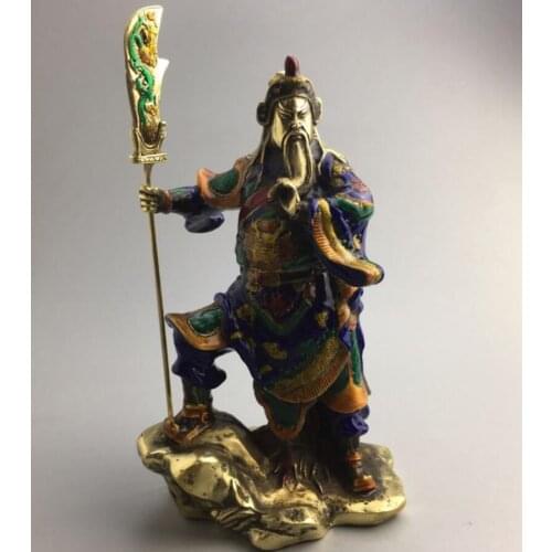 China brass cloisonne Martial arts god of wealth guan yu crafts statue