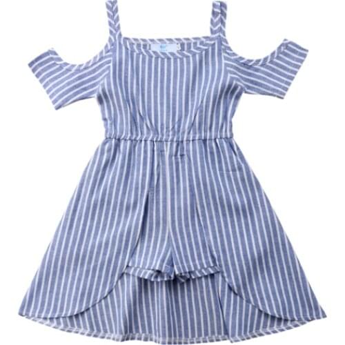 Fashion Toddler Kids Girls Summer Striped Dress Sleeveless Romper Jumpsuit Clothes