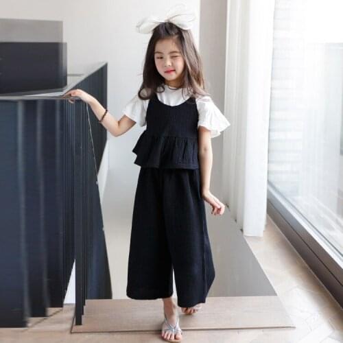 Kids Girls Pants Suits 3pcs 10 12 years Teenage Girls Clothing Set Ruffles Tops Wide-leg Pants Elegant Summer Children Outfit